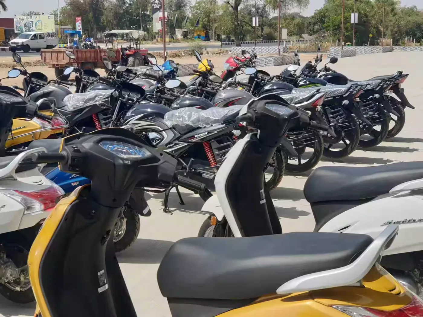 Honda bikes on display at Sachin Auto Plaza